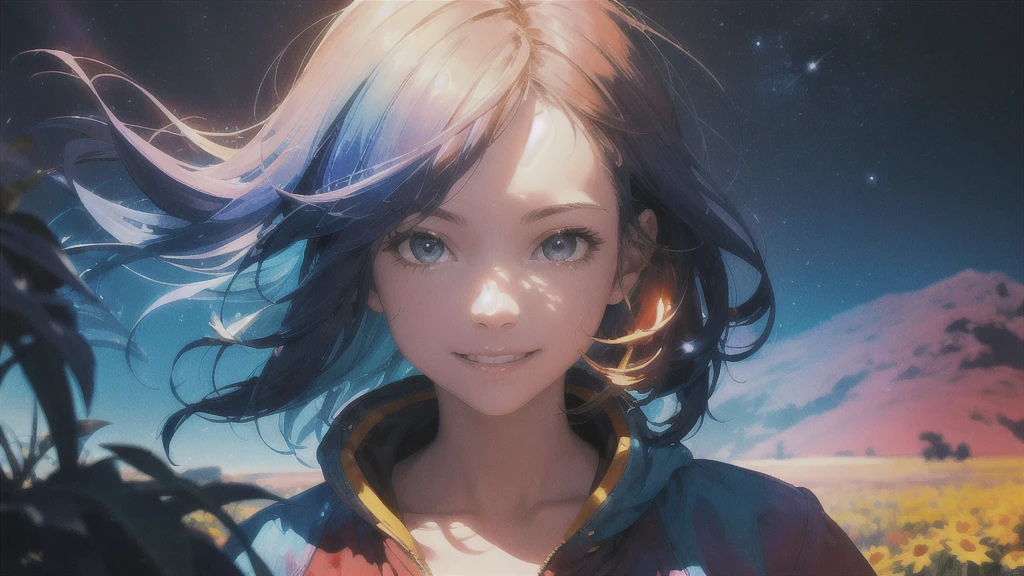 Beautiful Smile, Flower, High resolution, Super detailed, (One girl:1.3),
Break Lomography, Analogue photography, Vibrant colors, Soft Focus, Light leakage, Dreamy atmosphere, Experimental charm, Nostalgic Charm BREAK Color Field Painting, large colored bands, abstract expressionism, Bold colors, Emotional impact, Atmospheric Depth, Minimalist Approach BREAK
, Space Exploration, Astronomical phenomena, Scientific discoveries, otherworldly wonders