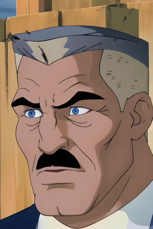 photorealistic portrait of john jonah jameson, shirtless, muscle, realistic skin texture, extremely detailed face, beautiful detailed eyes, beautiful detailed lips, extremely detailed wrinkles, salt and pepper hair, serious expression, business suit, professional lightning, award winning painting