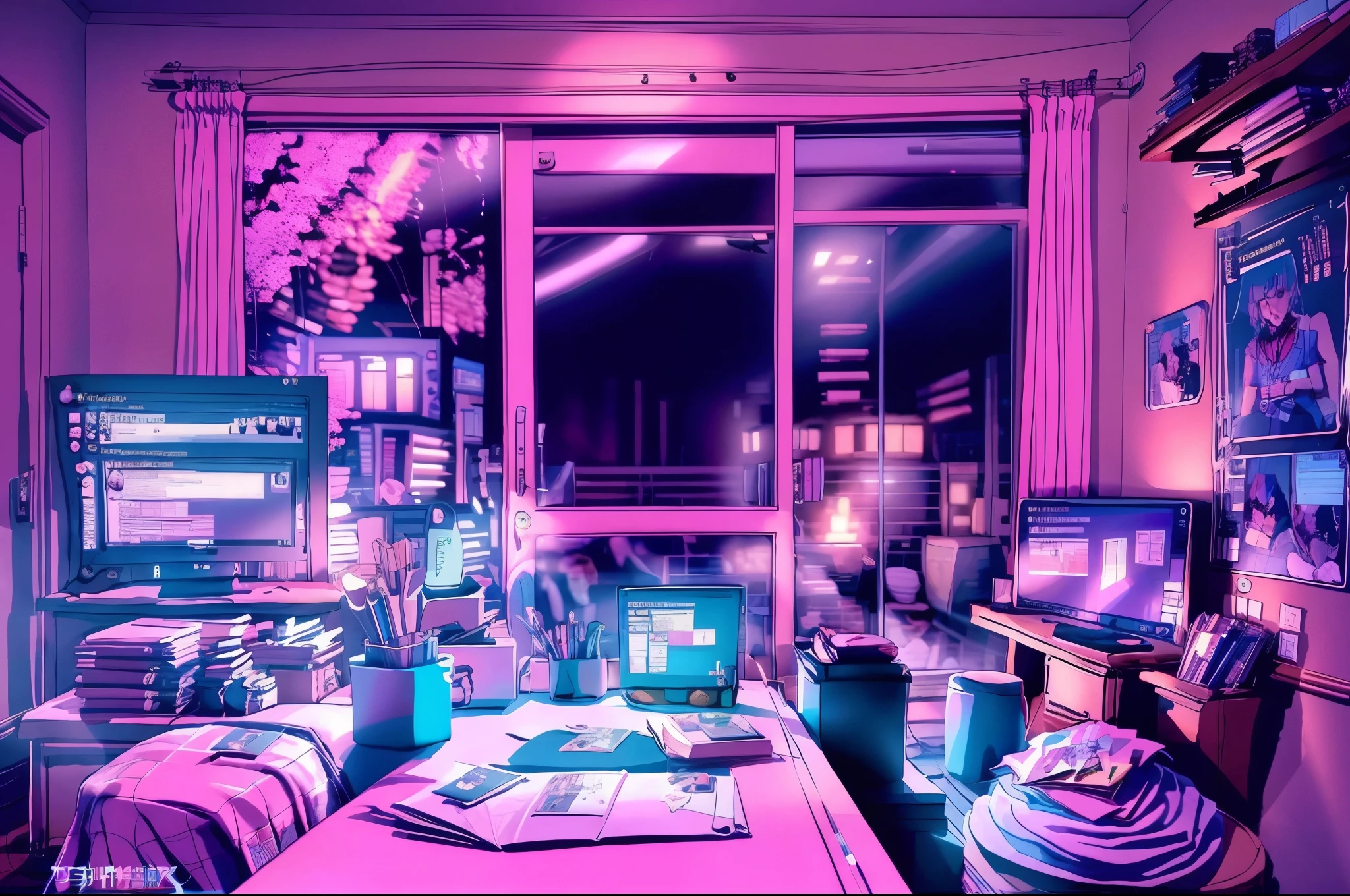 Girl is a trader, Pink Theme, Style Anime, computers, living room, in the computers screen is chart stock night light , (Very detailed:1.2), (Warm Light:1.2), Tabletop, surreal,32K, Very detailed CG Unity 8k 壁紙, Highest quality  (Tabletop,Highest quality:1.5)