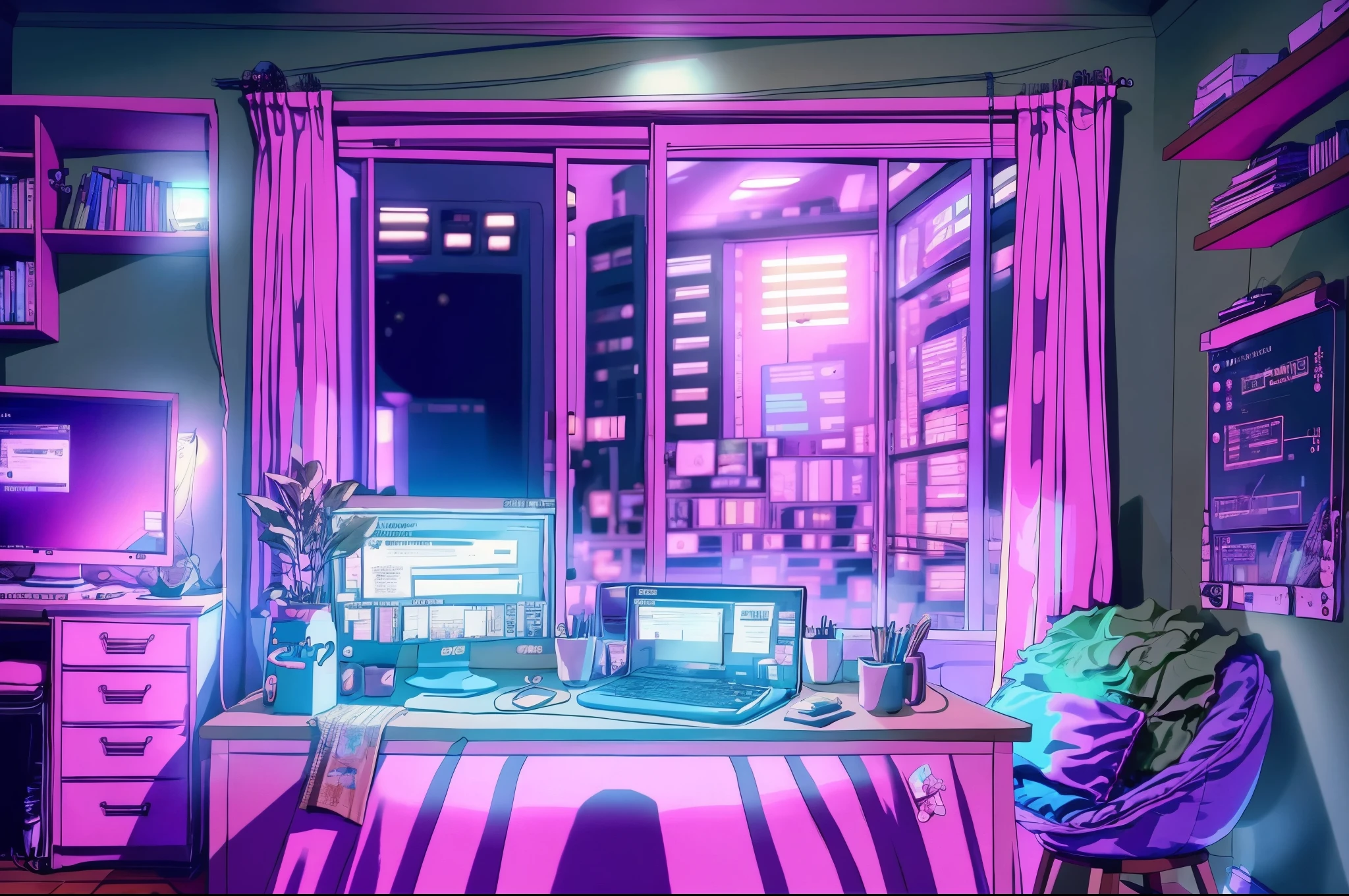 Girl is a trader, Pink Theme, Style Anime, computers, living room, in the computers screen is chart stock night light , (Very detailed:1.2), (Warm Light:1.2), Tabletop, surreal,32K, Very detailed CG Unity 8k 壁紙, Highest quality  (Tabletop,Highest quality:1.5)