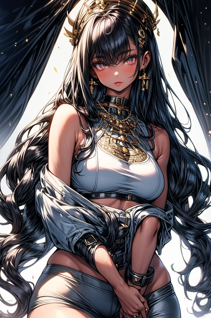 ((highest quality)),(ultra high resolution),(Super detailed), (best work of art), (1 young girl:1.5), beautiful and well-shaped face:1.5,(Beautiful skin with precise and detailed depiction:1.6),(sports bra and waist band hotpants shorts ),gorgeous, masterpiece, best quality, high-resolution, finely detailed, extremely detailed and beautiful, distinct-image, hourglass figure. 1 girl, 18 year old teenager, solo, sharp facial features, oval shaped face. cherry red lips, lightly tanned white skin. velvet-colored eyes, C-cup breasts, tall height(175cm), slim thick yet chiseled body type, flowing waist length dark violet-black hair, small narrow waist, long and slender legs, curvy wide hips, elegant gothic courtyard setting