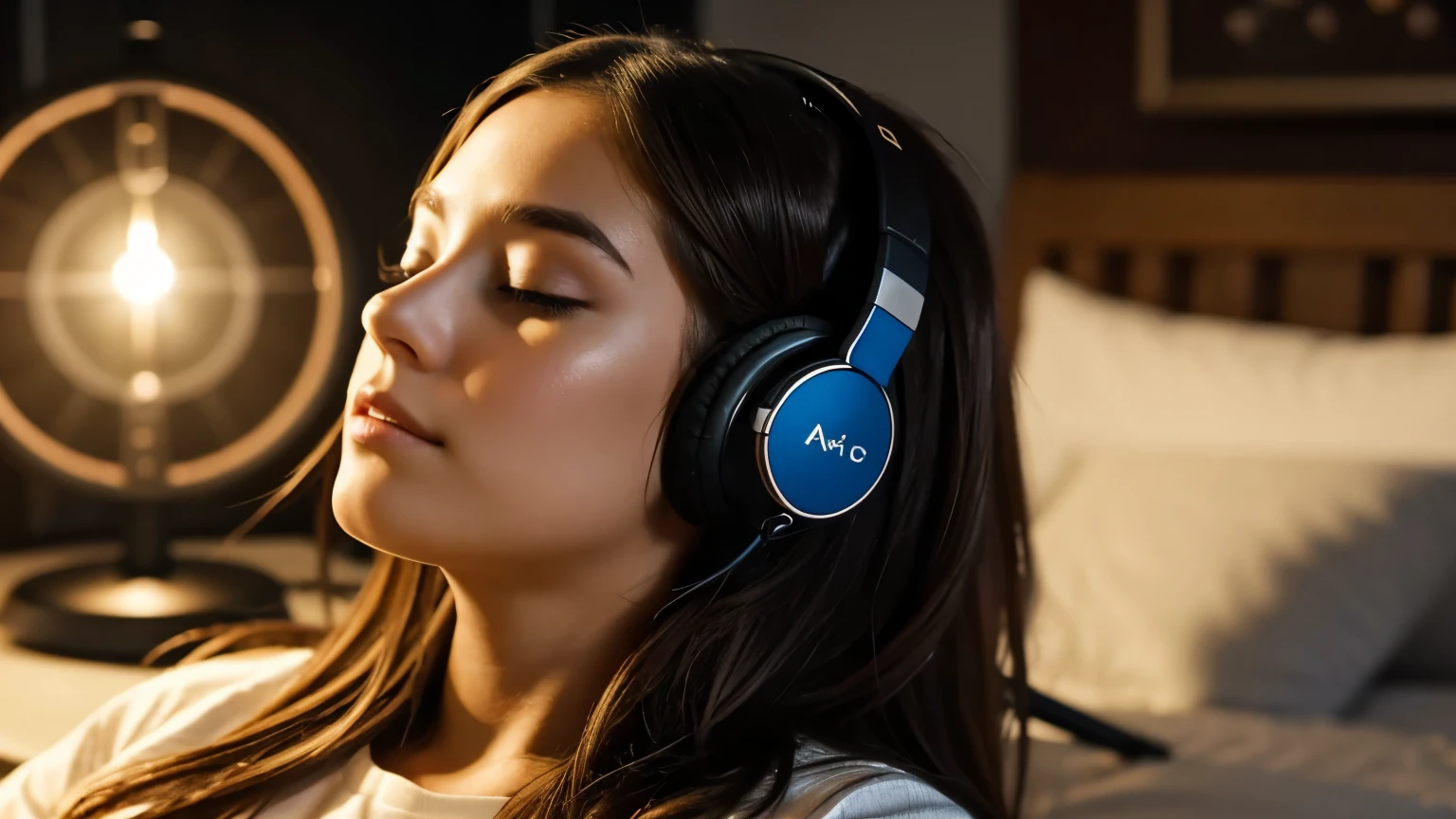 girl listening ASMR music, she feel the music