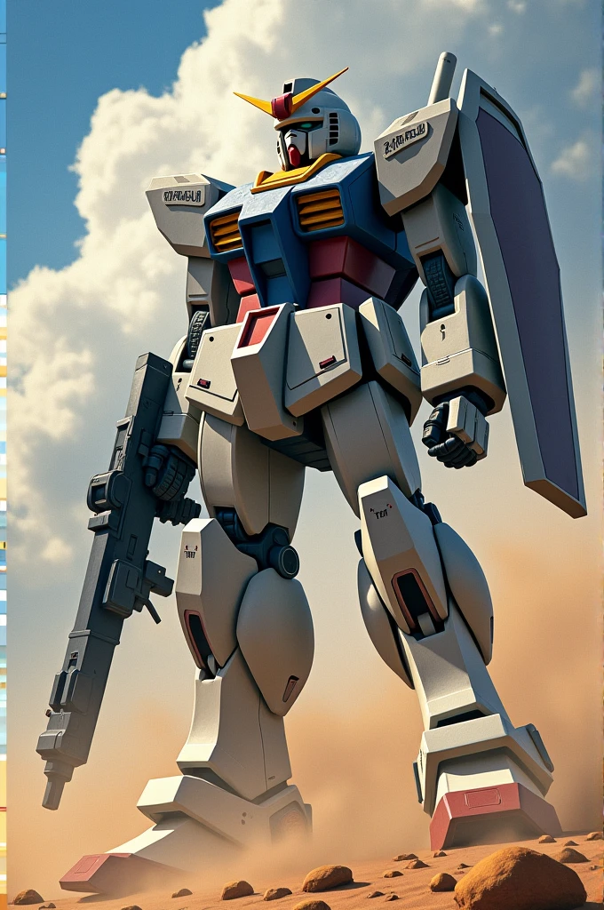 (Highest quality), Highest qualityのイラスト,Ryo Yasuhiko Japanese style illustration,future, Mobile Suit, Gundam vs. Gouf, smoke, mechanical, Digital Sculpture, 超High resolution, Absurd, Deep shine effect, High resolution, Particles of light, Cinema Lighting, Depth of written boundary,Flare,desert