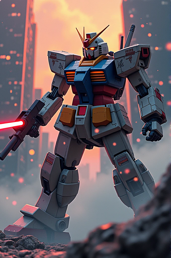 (Highest quality), Highest qualityのイラスト,Ryo Yasuhiko Japanese style illustration,future, 2body,Mobile Suit, Gundam and Gouf,Showdown, smoke, mechanical, Digital Sculpture, 超High resolution, Absurd, Deep shine effect, High resolution, Particles of light, Cinema Lighting, Depth of written boundary,Flare,Beam sabre