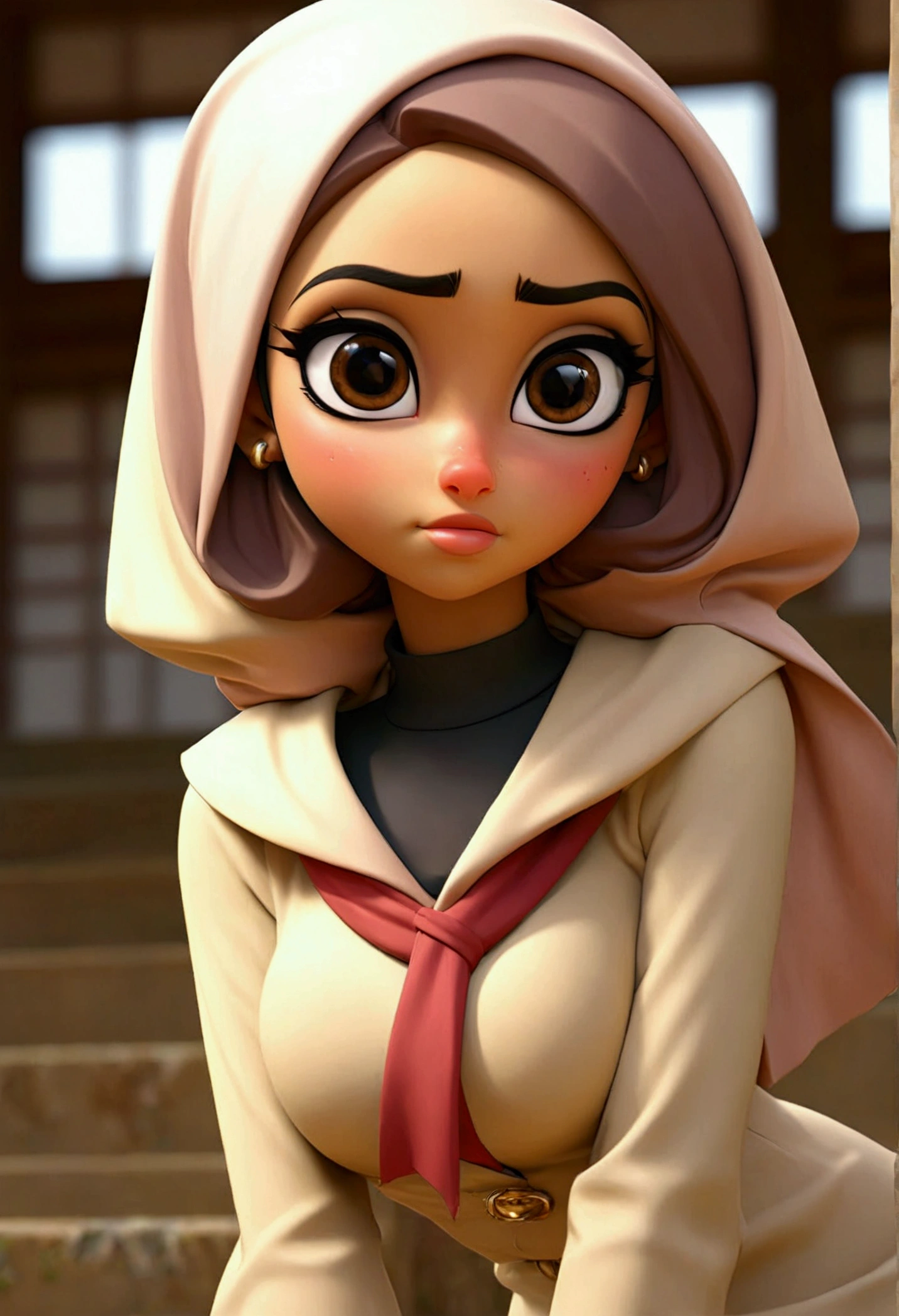 Sexy Arab hijab wearing tight Japanese school clothes showing used nipples without panties and skirts