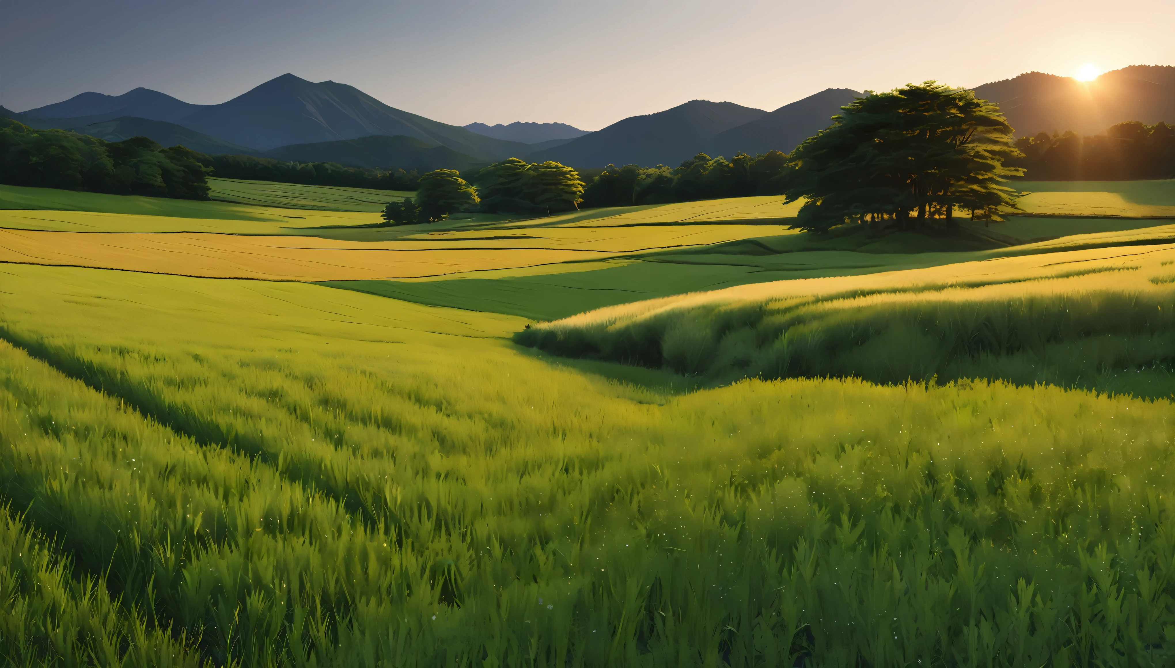 Japanese countryside scenery, field, Azemichi, Midsummer, sunny, evening, (Highest quality,4K,8k,High resolution,masterpiece:1.2),Very detailed,(Realistic,photoRealistic,photo-Realistic:1.37),High resolution,超High resolution,Studio Lighting,Vibrant colors,Professional