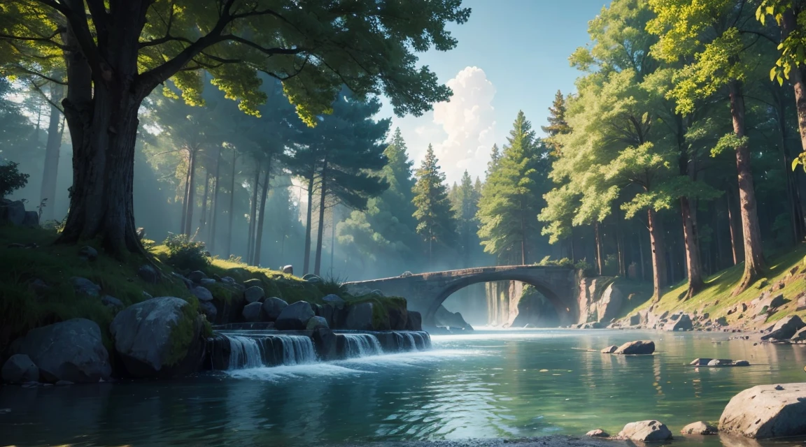 naturey, Realism, 4K, sky, TREES, water, sky, stele, lights