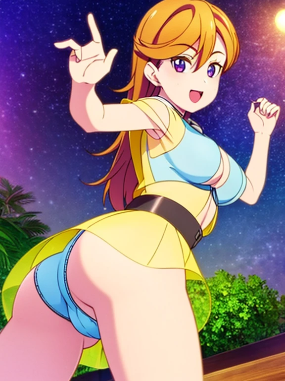 1 girl, light smile, shiny skin, highest quality, table top, (game CG:1.4), NSFW, detailed beautiful face and eyes,big breasts、small area see-through lingerie, sailor venus, I could feel the fight, Severe, cowboy shot、big and full breasts、full moon night、beautiful starry sky、((highest quality)), (Super detailed), very detailed, High resolution raw color photos, professional photography, ((beautiful big breasts)), wonderful face and eyes, (see through panties:1.2)、、big ass、looked back、Close up of cameltoe、from below