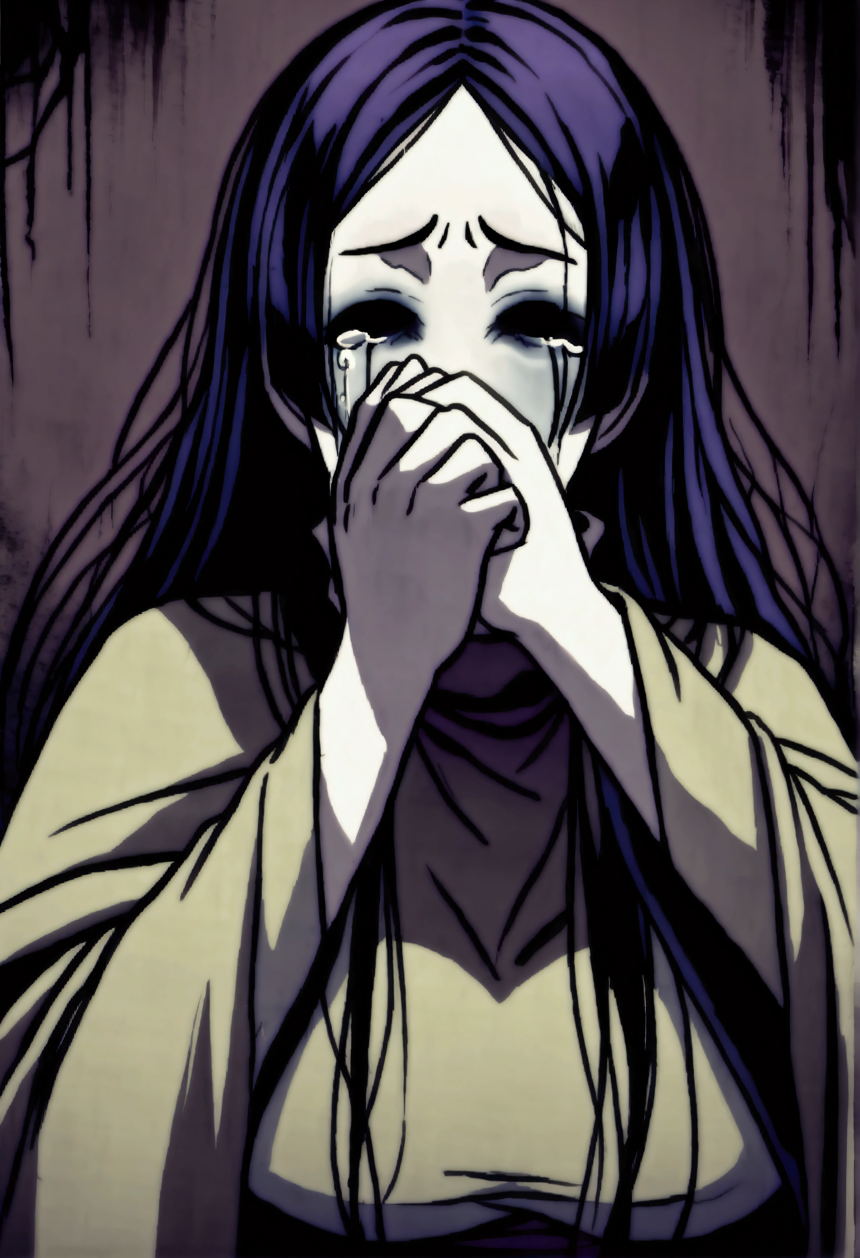 
masterpiece、Highest quality、One mature woman、Raikou、A motherly smile、Big Breasts、Purple Hair、Simakos、((Horror \(theme\):1.9))、((Full Mask、Covering the mouth、not human、Covering eyes、tears、Shine、scar、Helmet))、Long Hair、Blue Hair、turtleneck、((Upper Body))、