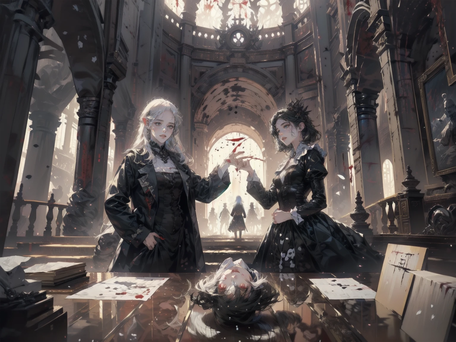 Gothic architecture、Western architecture、Fantasy World、,Victorian cities, Skeleton Gas Light,Absurd, High resolution、 ((Tabletop)), ((Highest quality)), (Very detailedな), ((Very detailed)), (beautiful), ((pretty girl)), (NFSW:1.8), alone,(:1.6)、(world'The most terrifying and creepy demon girl:1.5)beautiful face、Whole Body Ezbian、pale, Beautiful Skin、beautiful金の髪、Smiling Kindly、Dark building ruins、(snow white'Frill dress:1.3)、(The dark ruins are stained with blood:1.3)、Low angle full body shot、(少女は血の海の中にAre standing:1.5)、(The ground is full of blood:1.3)、(The girl lost a lot of blood.,disaster々new devil horns,(Highest quality,4K,High resolution,masterpiece:1.2),Very detailed,Realistic:1.37,Spooky altar background,Dark fantasy,Red color scheme,Ominous atmosphere,Eye-catching,Storytelling,anatomy,Anime Style,Concept Art,beautiful細部までこだわった顔と (((Red eyes ))),A terrifying ritual ,Satanic Ritual,Premature death,inappropriate behavior,クレイジーなsmile,Scythe Face,Girl Monster, beautiful, Delicate facial features, Sharp Eye, Sharp Fangs, pale skin, Thick chain, Dark Background, Cinema Lighting, Dramatic Shadows, Gothic style, Gloomy atmosphere, Dark fantasy, One Girl, , Please open your mouth wide, Open your mouth and baring your teeth,Sharp teeth like a beast, Wide lips, very wide mouth, Vermilion cheeks, ,(Blood splatter:1.4),Scary smile, smile,Fallen angel design, Twisted smile、Bloody、bleeding from the head,,,,,、Blood splatter、,(Blood splatter:1.4),Crossbones, skull,Horror Style, ((Fantasy Fallen Angel Costume)), ((Flowing black hair)), ,(Blood splatter:1.4),Female curves, Sexy flat stomach, Perfect hands, Perfect anime face, ((White Lolita DressAre standing, ((邪悪なsmile)), ,(Blood splatter:1.4), Steam circulates, Moonlight Illumination, night lighting, disaster々新new devil horns,,(Blood splatter:1.6),アニメFallen angel design, Twisted smile、Bloody、bleeding from the head,,,,,、Blood splatter、,(Blood splatter:1.4),Crossbones, skull,Gothic architecture、Western architecture、Fantasy World、,Victorian cities, Skeleton Gas Light,Absurd, High resolution、 ((Tabletop)), ((Highest quality)), (Very detailedな), ((Very detailed)), (beautiful), ((pretty girl)), (NFSW:1.8), (world'The most terrifying and creepy demon girl:1.5)beautiful face、Whole Body Ezbian、pale, beautiful肌、beautiful黒の髪、Smiling Kindly、Dark building ruins、(snow white'Frill dress:1.3)、(The dark ruins are stained with blood:1.3)、Low angle full body shot、(クレイジーなsmile:1.6)、Spirits、(Blood dripping from the mouth:1.3)