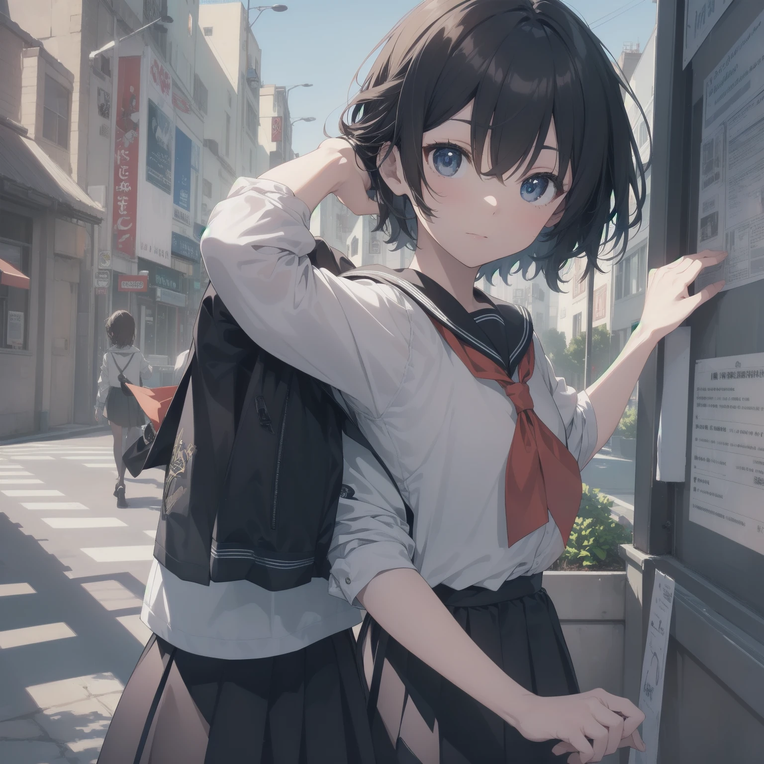 ultra-absurdres-Top quality by artist God, ultra-detailed, high resolution, anime moe artstyle, best anime 8k konachan wallpaper, pixiv contest winner, pool:2810, perfect anatomy,break, 1girl, (Please draw a girl walking sleepily to school alone. )break,(Solo,little female, -yeld:1.Full limbs, complete fingers,a junior hihort hair), short cut, flat chest, , small butt, small black eyes, beautiful detailed eyes, well-proportioned iris and pupils, expressive eyes, highres detailed hair, soft expression, salor school_uniform, sailor collar, serahuku, bow, pleated skirt,(Detailed Lighting), (Detailed background), in the School commute route. break,super detailed skin, Best cinematic lighting powered by famous artist, 8k,beauty illustration,photoshop_(medium),very aesthetic,break,((artist:yd_(orange_maru) )), artist:clamp ,artist:carnelian ,artist:kantoku ,
