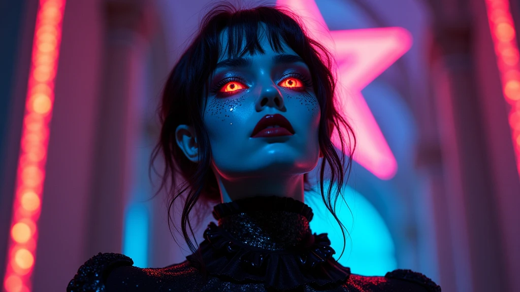 Photorealistic 3d portrait of gorgeous goth death priest kawaii punk rock anime folk haute couture costume, of cosmic alex grey painting in a dmt black light glitter neon black rainbow glitter holographic paris fashion church at dark night 70mm film, art by salvador dali and holy mountain the movie.
