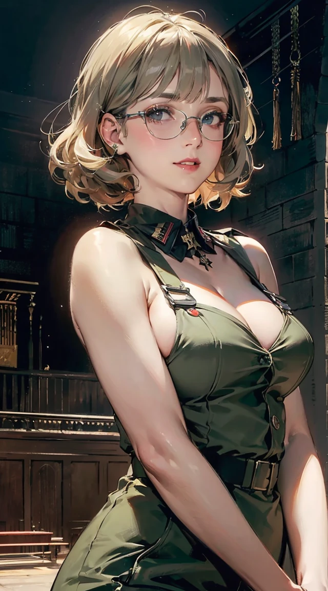 (solo focus:1.4), (female with 50 years old appearance), (mature women), (grey hair, curly hair, medium hair), (((white skin))), (bulky and buff), perfect hands, smooth face, smooth long hair, perfect skin, (wearing dark green general uniform:1.4), makeup, (32k Wallpaper), HD, Ultra Quality Hair, Ultra Quality Face, Ultra Quality Image, Cinematic lights, detailed eyes, medium shots, proportional fingers, detailed hands, (Military Hall background:1.8), looking at viewer, close smile masterpiece, best quality,1girl, solo, realistic, upper_body, looking_at_viewer, futuristic woman (masterpiece), best quality, night bedroom, pale pink bra, bashful, blush, indoors, dress shirt, bra open shirt, from below, pov, low angle, mari ohara bigass bighip、FUCK FUCKOFF SEXY(((masterpiece))), (((best quality))), ((ultra-detailed)), (illustration), (detailed light), ((an extremely delicate and beautiful)), (beautiful detailed eyes), (sunlight), blush, shy, gigantic breasts, uzaki, outdoors, dynamic pose, naked overalls bare shoulders bigass bighip、FUCK FUCKOFF SEXYroupa modesta, tiro remoto, Detalhe bonito rosto delicado, Olhos delicados bonitos detalhados, perfect facial proportions, High definition skin, pele fina, best four inch aspect ratio. Com um polegar, uma obra-prima, altamente detalhado, Realistic, (German World War II general uniform reference : 1.8), the highest facial resolution, , mulher modestamente vestida, vestido inteiramente, ( pequeno, cabelos pretos, black franja reta, super thin braids, franja reta, Red glasses, olho verde escuro, science fiction, Fighter aircraft, standing On the landing of a Fighter aircraft, the agency, uma personalidade profundamente inteligente, A calm expression, um rosto respeitoso, uma guerra, a Fighter aircraft