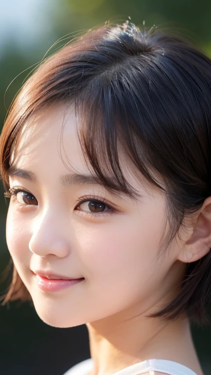 20代のlikeい女性の非常に詳細でフォトリアリスティックなポートレート。((She has a round face、The length and width of the face are almost the same、My cheeks are plump。Big, round eyes:1.3、Characterized by plump lips))。((Short hair:1.4、A style that emphasizes a rounded silhouette))。She smiles sweetly、Has a warm and friendly look。The background is soft and blurred、The focus is on facial features。The lighting is soft and natural、like々It emphasizes a fresh and vibrant look.。