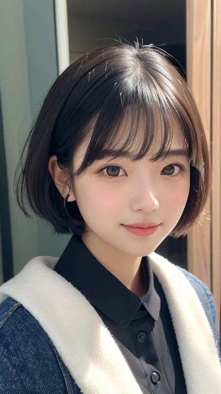 20代のlikeい女性の非常に詳細でフォトリアリスティックなポートレート。((She has a round face、The length and width of the face are almost the same、My cheeks are plump。Big, round eyes:1.3、Characterized by plump lips))。((Short hair:1.4、A style that emphasizes a rounded silhouette))。She smiles sweetly、Has a warm and friendly look。The background is soft and blurred、The focus is on facial features。The lighting is soft and natural、like々It emphasizes a fresh and vibrant look.。