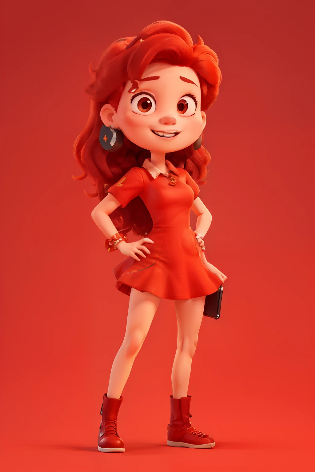 women, redhead, Red dress, doubtful, question mark? Free hands, happy working networks, Red background, sexy girl, mini skirt, camars, telephone,