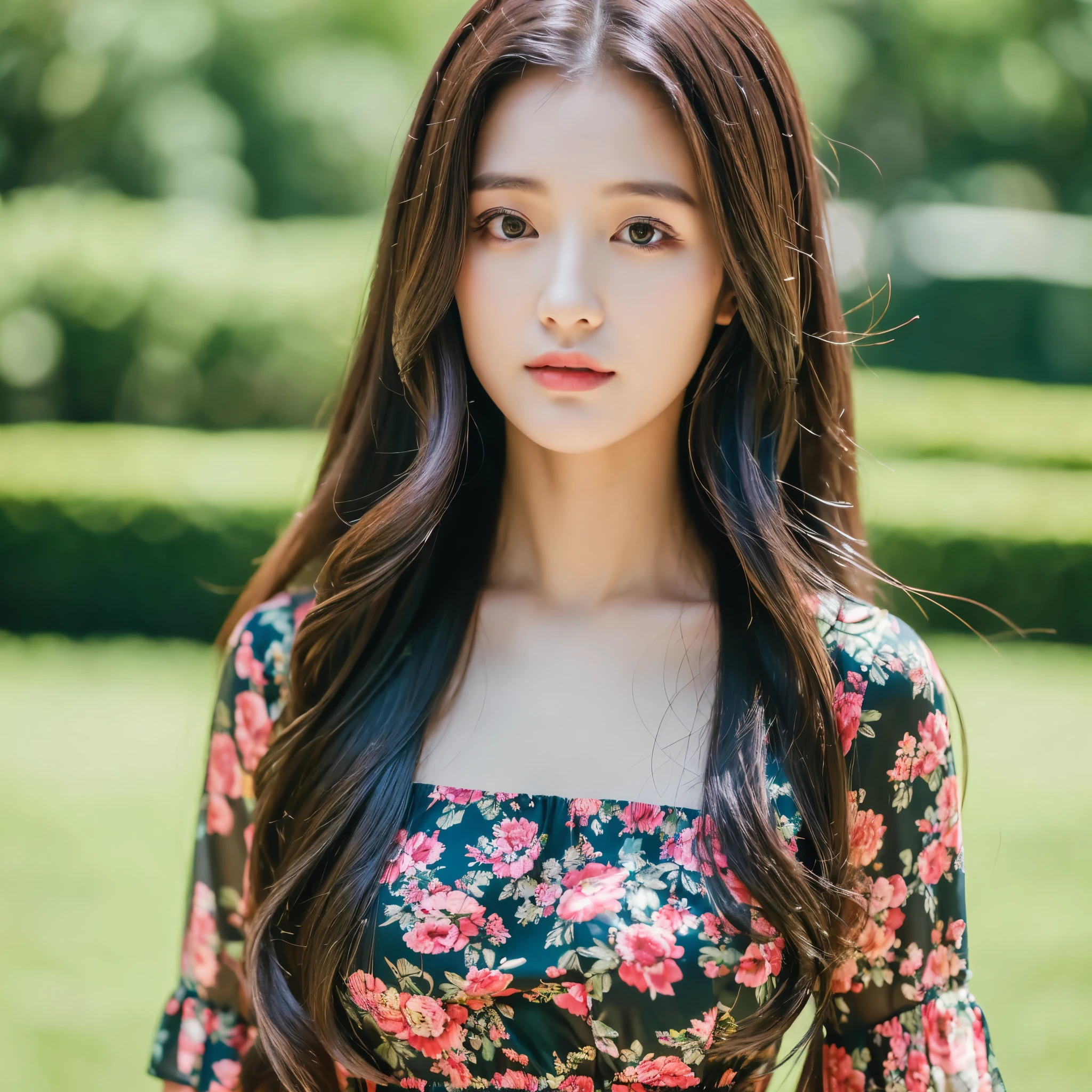 ((Best Quality, 8K, Masterpiece: 1.3)), 1girl, Slender Beauty: 1.3, (Long hair: 1.2), Floral dress, Long legs: 1.1, Super fine face, Fine eyes, Double eyelids, Outdoor