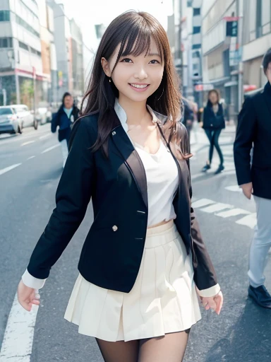 Japanese female, (underweight), (flat chest best quality:1.5), (cheerful grin:1.5),
city, (Office Lady), glad, running, medium hair, (cream skirt, long sleeves, pantyhose, cream jacket:1.1), Japanese, Joyful Scene, in the city, light atmosphere, ground-level shot