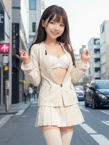 Japanese female, (underweight), (flat chest best quality:1.5), (cheerful grin:1.5),
city, (Office Lady), glad, running, medium hair, (cream skirt, long sleeves, pantyhose, cream jacket:1.1), Japanese, Joyful Scene, in the city, light atmosphere, ground-level shot