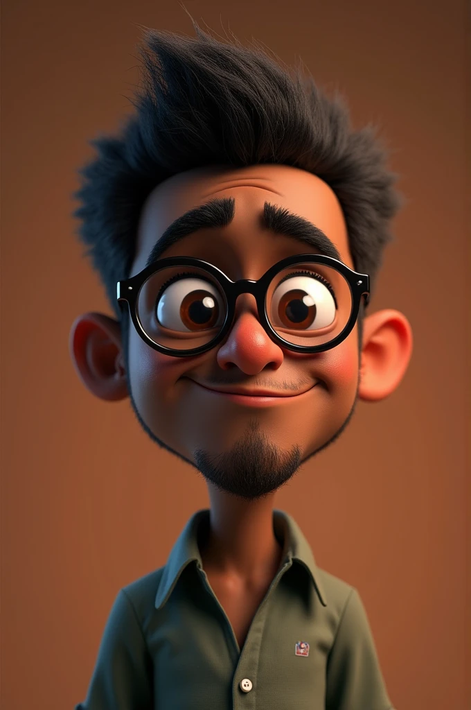 Cartoon character of a middle-aged black man with short hair and pinned behind with black glasses and a black shirt, animation character, Caractere estilizado, animation style rendering, 3D estilizado, Arnold Maya render, 3 d render stylized, toon render keyshot, Personagem 3D, Personagem 3D, 3d rendering stylized, 3 d character render, personagem de desenho animado, Personagem de close up, Pose de personagem,  (Estilo Pixar) (master part:1.2) (Bokeh) (best quality) (pele negra detalhada) (textura detalhada) (8k) (argila) (Cinematic lighting) (foco nítido