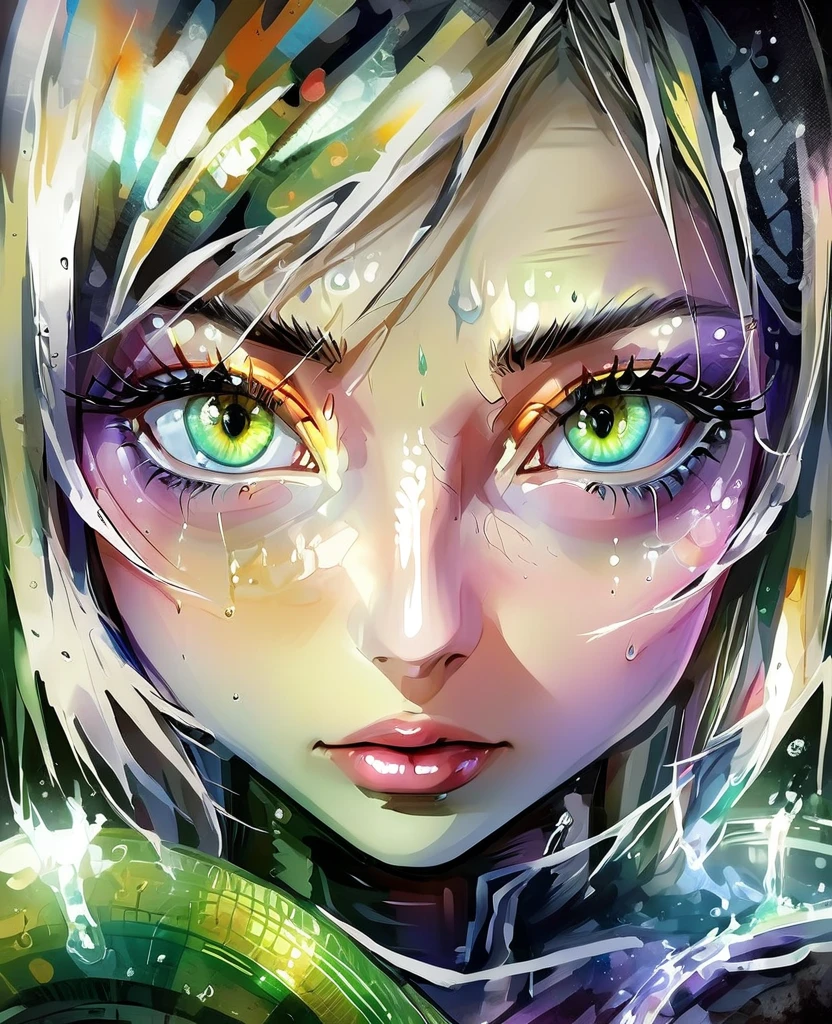 anime 4D vivid color elf vampire and fun power magical, rough sexy android 18 + Alita fashion grunge fashion top view (holding esferas do dragão dbz in hands) dystopian ugh shading Surréalisme watercolor painting style stylize 1000 line art watercolor wash, by inacofairy,rugged, dirty, big eyes, reflective Green water eyes perfects eyes, Gritty Realism dirt dark glowing eyes, anime style, intricate detailed, bright colors fantasy concept art digital art intricate oil on canvas