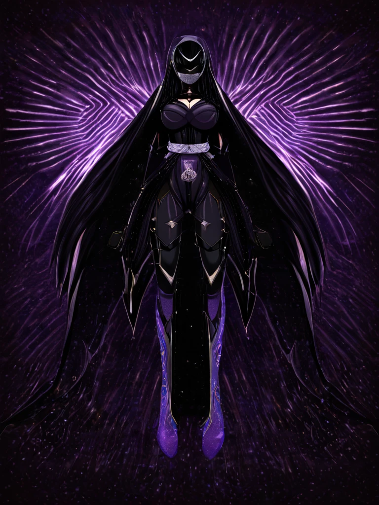 ultra detali,(best qualityer),((work of art)),(high resolution),original, A beautiful woman with long black hair, Bblack hair lisos, Bblack hair, blindfolded ,black veil, She wears long, flowing garments made from a dark fabric that absorbs light and blends into the shadows around her., Your presence exudes an ethereal and cold aura, representing the transition between life and death, high qualiy, standing, flying