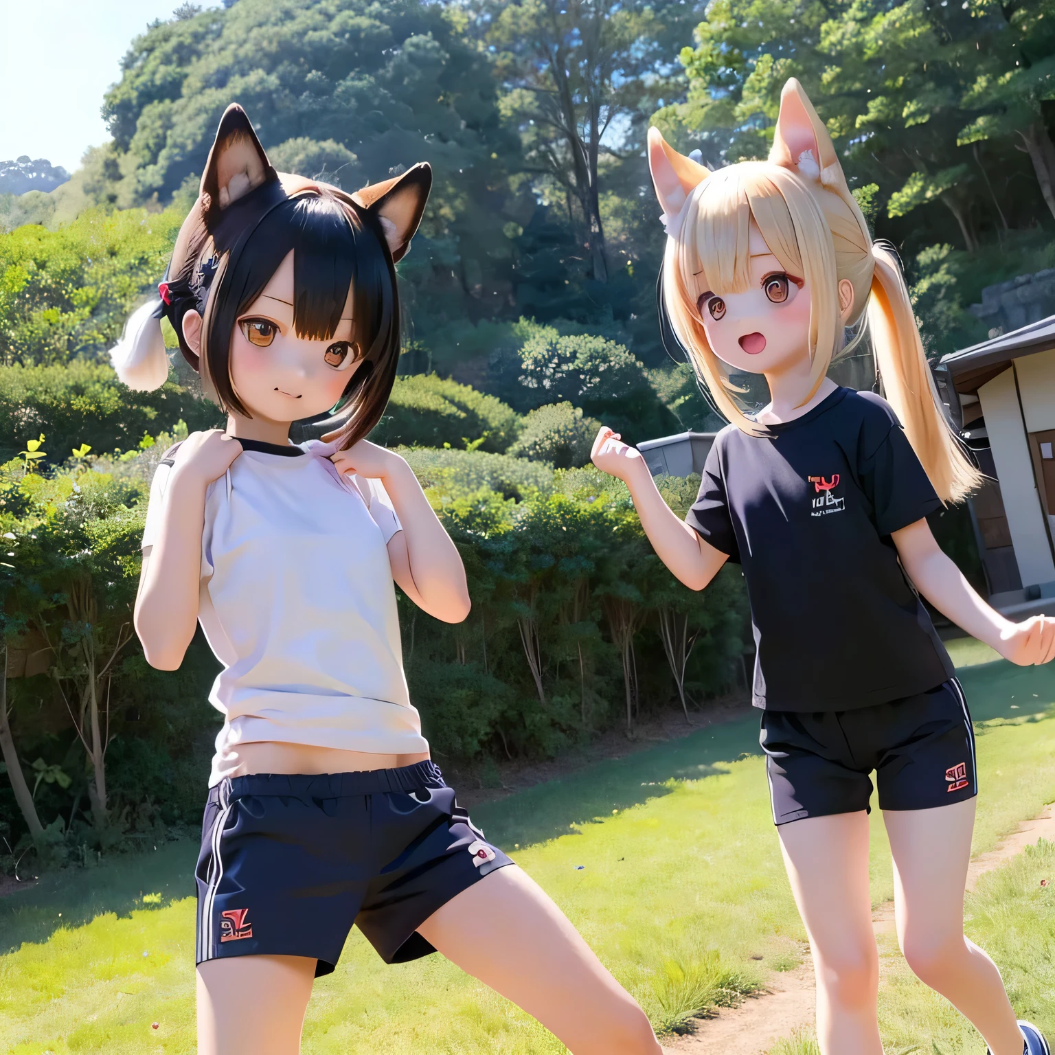 Shiba Inu girl rural scenery、Playing in gym clothes (((buruma)))