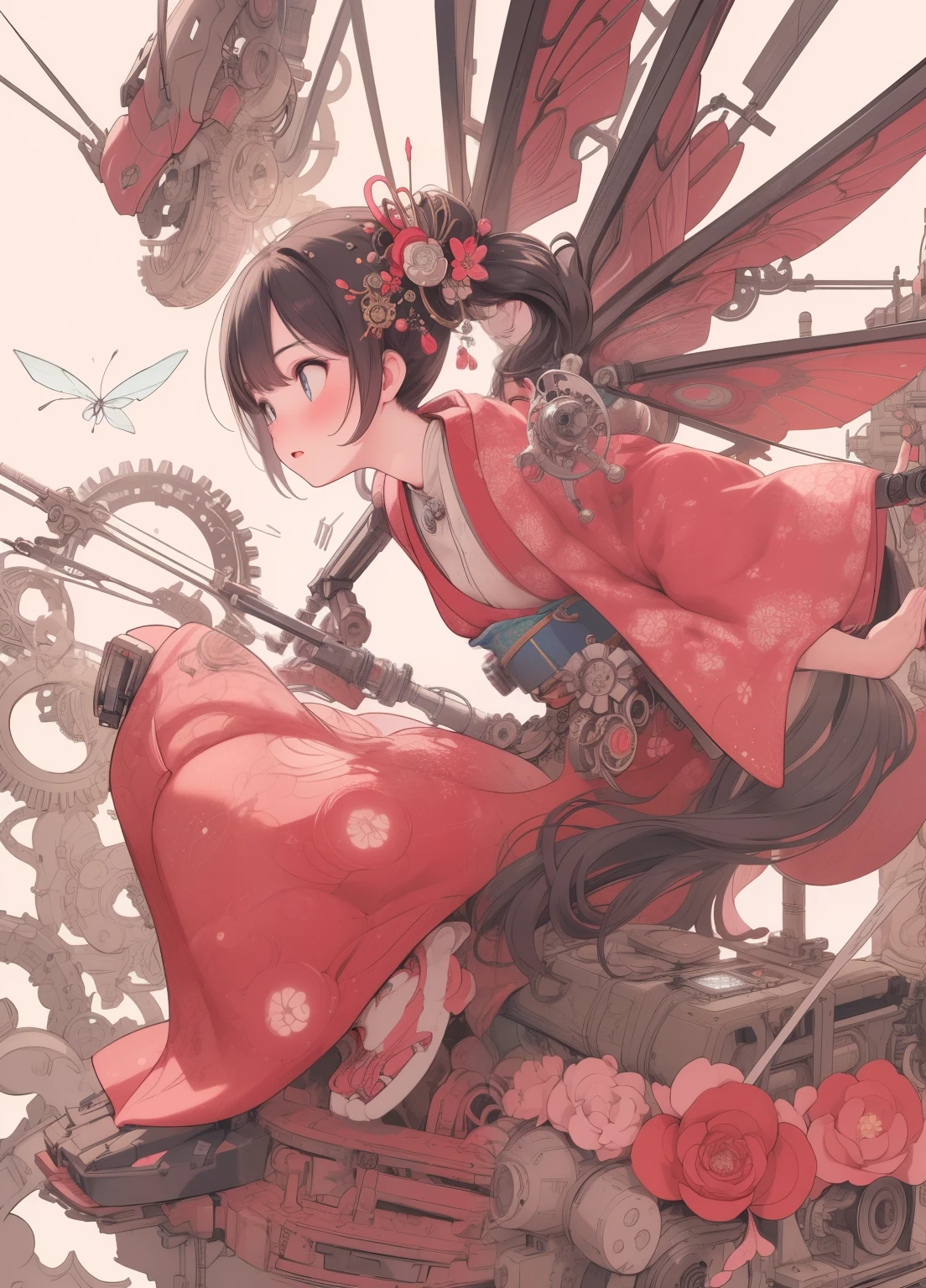 (masterpiece、Highest quality、Highest quality、Official Art、Beautiful and beautiful:1.2)、(1人のgirl:1.3)Hatsune Miku、Twin tails,Beautiful breasts, Katsushika Hokusai,(Highest quality,4K,8k,High resolution,masterpiece:1.2),Very detailed,(Actual,photoActual,photo-Actual:1.37),girl,mechanical,steampunk,Japanese Ukiyo-e Style,,metallic,fluid motion,Stylish design,Cybernetic Enhancements,Intricate Gears and Cogs,Wires and Circuits,Strong gaze,Bright colors,Fantastic Light,mechanical transformation,mechanical limbs,Futuristic cityscape,mechanical flowers and plants,A cold and distant look,Hauntingly beautiful,Gorgeous kimono,translucent mechanical wings,mechanical butterflies,Glowing Eyes,A fusion of traditional and modern elements,Meticulous artistry,Precision Engineering,Attention to detail,industrial aesthetics,The movements are graceful and gentle,Seamless integration of humans and machines,Otherworldly Beings,White Background,Best details,超High resolution