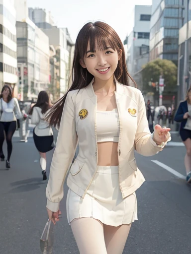 Japanese female, (underweight), (flat chest best quality:1.5), (cheerful grin:1.5),
city, (Office Lady), glad, ((running)), medium hair, (cream skirt, long sleeves, pantyhose, cream jacket:1.1), Japanese, Joyful Scene, in the city, light atmosphere, ground-level shot