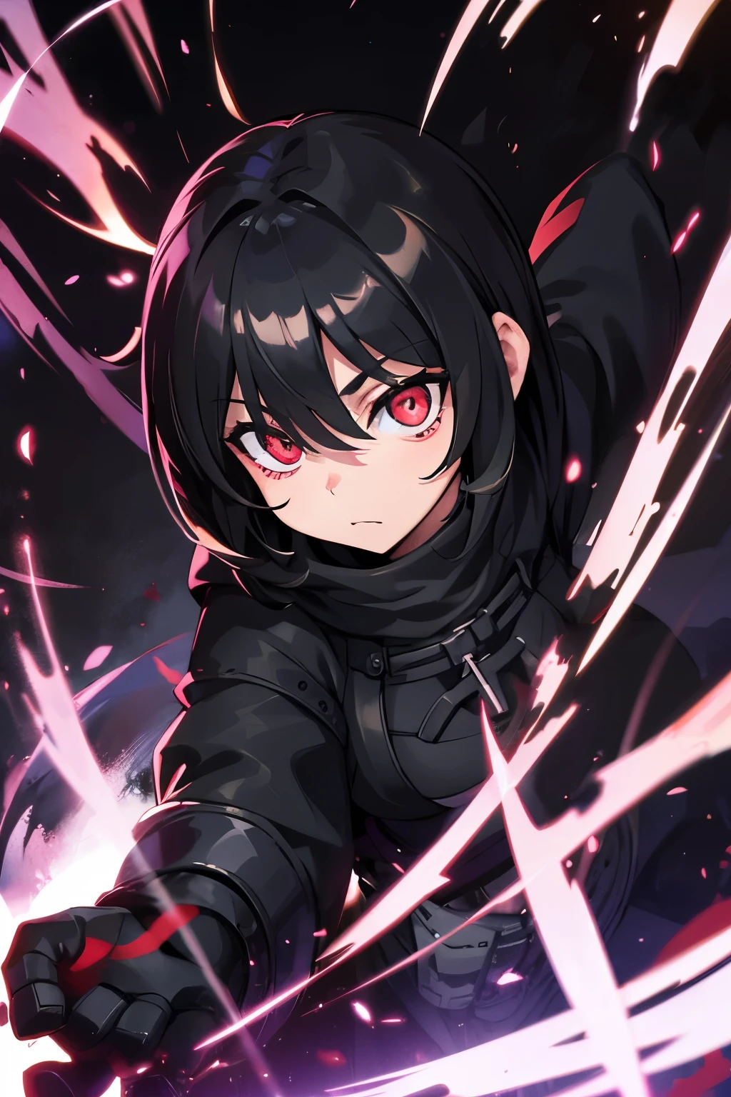 Glowing black eyes