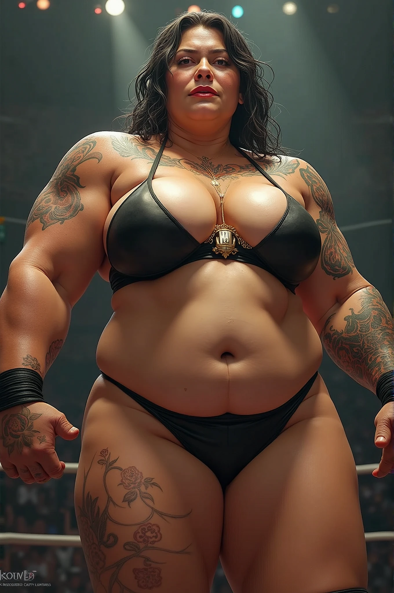 Hold technique,sex slave_tattoo,oily fat wrestler,50 years old,(masterpiece, best quality:1.2),,Big Tit,Mature Woman、Big Butt,Armpit Hair、
,muscular、busty,(hentai:1.4)