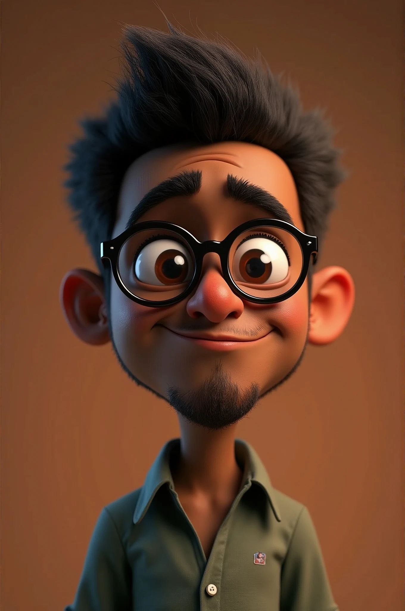 Cartoon character of a middle-aged black man with short hair and pinned behind with black glasses and a black shirt, animation character, Caractere estilizado, animation style rendering, 3D estilizado, Arnold Maya render, 3 d render stylized, toon render keyshot, Personagem 3D, Personagem 3D, 3d rendering stylized, 3 d character render, personagem de desenho animado, Personagem de close up, Pose de personagem, (Estilo Pixar) (master part:1.2) (Bokeh) (best quality) (pele negra detalhada) (textura detalhada) (8k) (argila) (Cinematic lighting) (foco nítido
