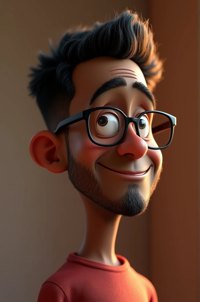 Cartoon character of a middle-aged black man with short hair and pinned behind with black glasses and a black shirt, animation character, Caractere estilizado, animation style rendering, 3D estilizado, Arnold Maya render, 3 d render stylized, toon render keyshot, Personagem 3D, Personagem 3D, 3d rendering stylized, 3 d character render, personagem de desenho animado, Personagem de close up, Pose de personagem, (Estilo Pixar) (master part:1.2) (Bokeh) (best quality) (pele negra detalhada) (textura detalhada) (8k) (argila) (Cinematic lighting) (foco nítido