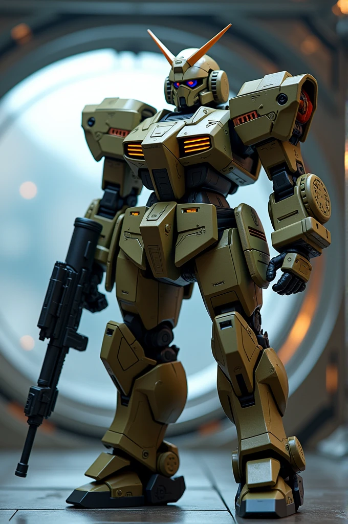 (Highest quality), Best Quality,future, Mobile Suit, smoke, mechanical, Digital Sculpture, 超High resolution, Absurd, Deep shine effect, High resolution, Particles of light, Cinema Lighting, Depth of written boundary,Flare,4K,ARRI ALEXA LF,Black Promise,Khaki body,レンズFlare,Streaks,Shoot a rifle,Designed by Hajime Katoki,cyber punk,psycommu,Space Colony