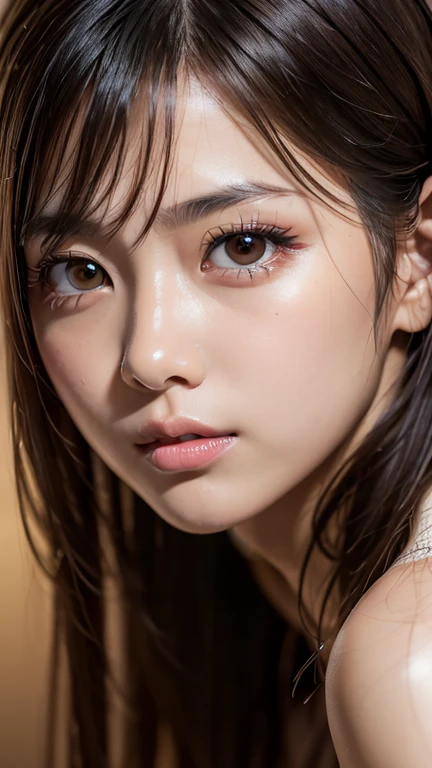 Tabletop, Tabletop, Highest quality, Highest quality,1 Japanese Women、Slender、Small breasts、 Realistic, Unity, 8k wallpaper, Official Art, Very detailed CG Unity 8K wallpaper, (Realistic: 1.4), Super Detail, High resolution, Super Detail, wonderful, The finer details , Cinema Lighting, (brown|Black Hair:1.4), Medium Hair, (Reality Skin:1.2), (Light brown skin:1.2), Beautiful details, The eyes and face are very detailed, Beautiful eye details, Large file size, Very detailed and beautiful, Dark Eyes, Model shooting style,topless