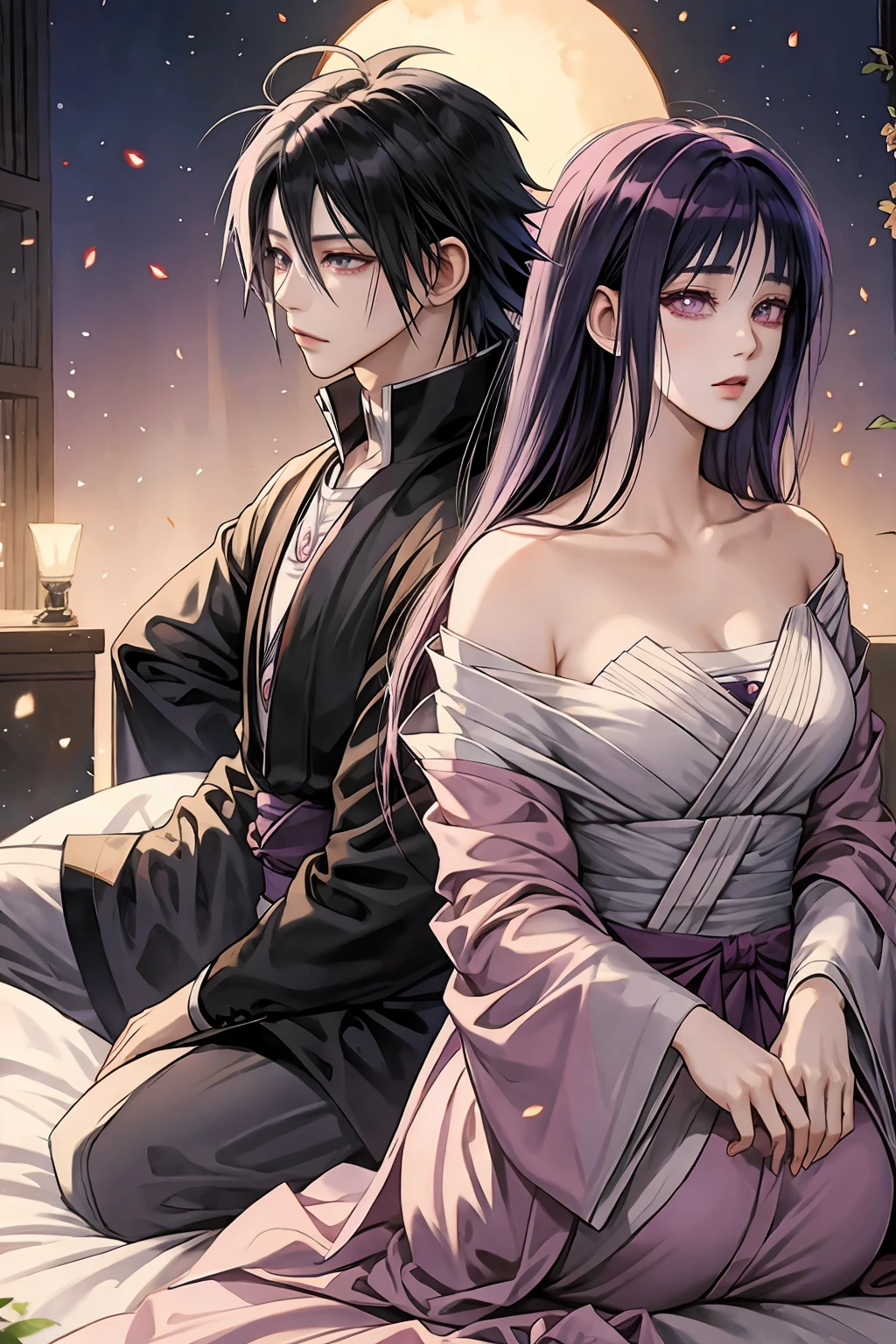 cover of paranormal romantic novel about a vampire and a commoner, ((1 male, Sasuke Uchiha)), ((1 female, Hinata Hyuga))
