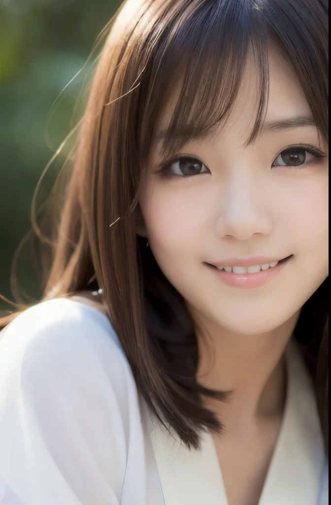 best quality, face focus, soft light, ultra high res, (photorealistic:1.4), RAW photo,(Shinozaki Ai), white skin, kawaii,
1 Japanese girl, solo, cute, (smile), (pupil, lights in the eyes),  detailed beautiful face, Medium-sized breasts,(high resolution detail of human skin texture),(long hair),(portrait), upper body, white traditional kimono