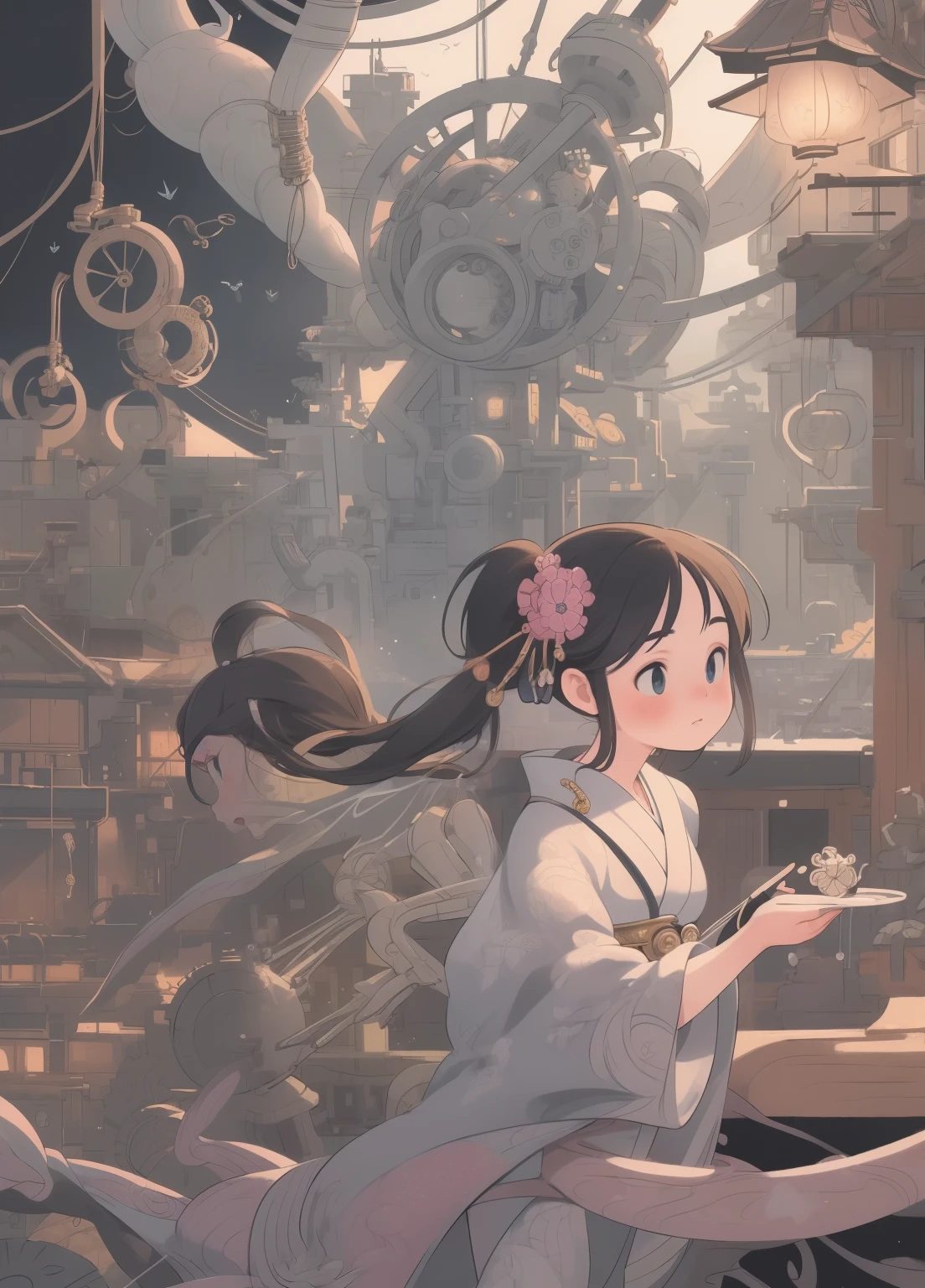 (masterpiece、Highest quality、Highest quality、Official Art、Beautiful and beautiful:1.2)、(1人のgirl:1.3)Hatsune Miku、Twin tails,Beautiful breasts, Katsushika Hokusai,(Highest quality,4K,8k,High resolution,masterpiece:1.2),Very detailed,(Actual,photoActual,photo-Actual:1.37),girl,mechanical,steampunk,Japanese Ukiyo-e Style,,metallic,fluid motion,Stylish design,Cybernetic Enhancements,Intricate Gears and Cogs,Wires and Circuits,Strong gaze,Bright colors,Fantastic Light,mechanical transformation,mechanical limbs,Futuristic cityscape,mechanical flowers and plants,A cold and distant look,Hauntingly beautiful,Gorgeous kimono,translucent mechanical wings,mechanical butterflies,Glowing Eyes,A fusion of traditional and modern elements,Meticulous artistry,Precision Engineering,Attention to detail,industrial aesthetics,The movements are graceful and gentle,Seamless integration of humans and machines,Otherworldly Beings,White Background,Best details,超High resolution