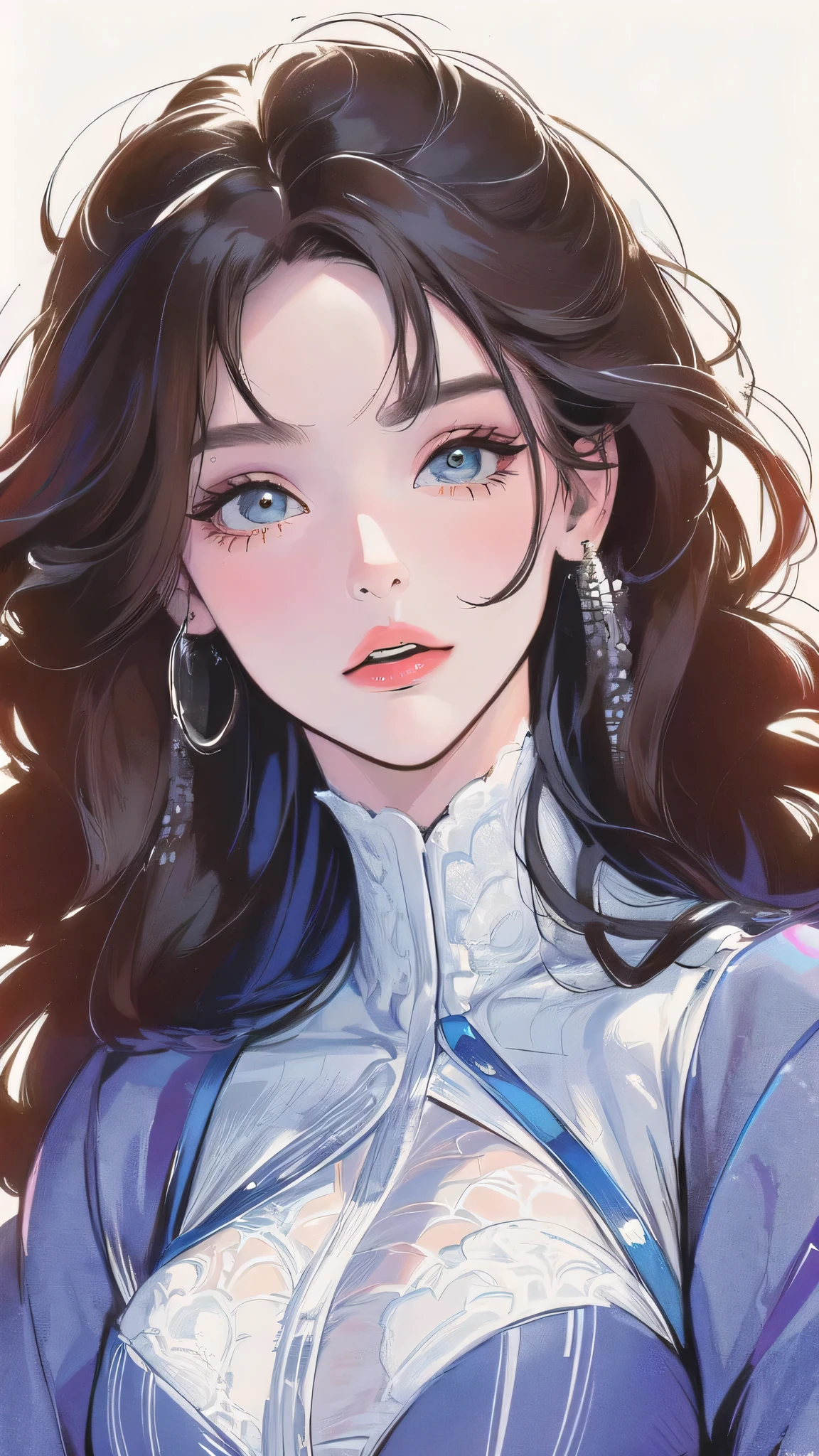 masterpiece,extremely beautiful woman,Excellent sense,(((perfect very white background))),American Comics,(((The Perfect One Woman))),(((one person))),colorful,Highly detailed perfect upper body,highly detailed face,near future,SF,