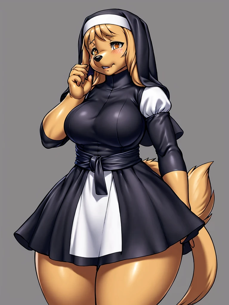 ((dog)), furry female anthro,HD,sharp,beautiful and detailed,woman ((anthro)),1girl,Milf, mature woman,(look at viewer) ,(close your eyes),(Retriever),sad,brown skin,by dr comet,by pochincoff, by jlullaby,by kingbang,by obui,by ZeroQrisu,by sparrow,by gmeen,yellow eyes,standing,pirest outfit,Nun,((simple background)),(gray background),