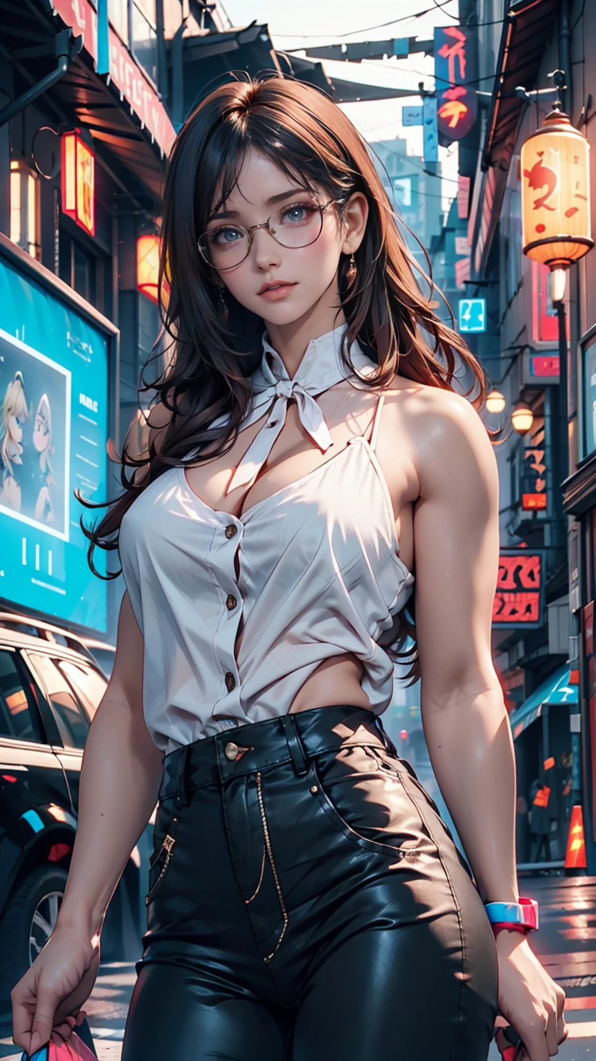 cowgirl holding a blank banner amish clothing shirt oversized pants stunning eyes stunning face creamy hair gorgeous hair cowgirl outfit stunning clothes attractive colors amazing colors very detailed and beautiful sun background sunglasses attractive background with her nerdy friend, Awesome Wallpapers, Liv Tyler, Salma Hayek, Highly detailed and beautiful wallpaper, HD Images - Auto Font - Neon Font,, , Neon Blue, Neon lights of various colors, cyber punk,, Colorful neon lights