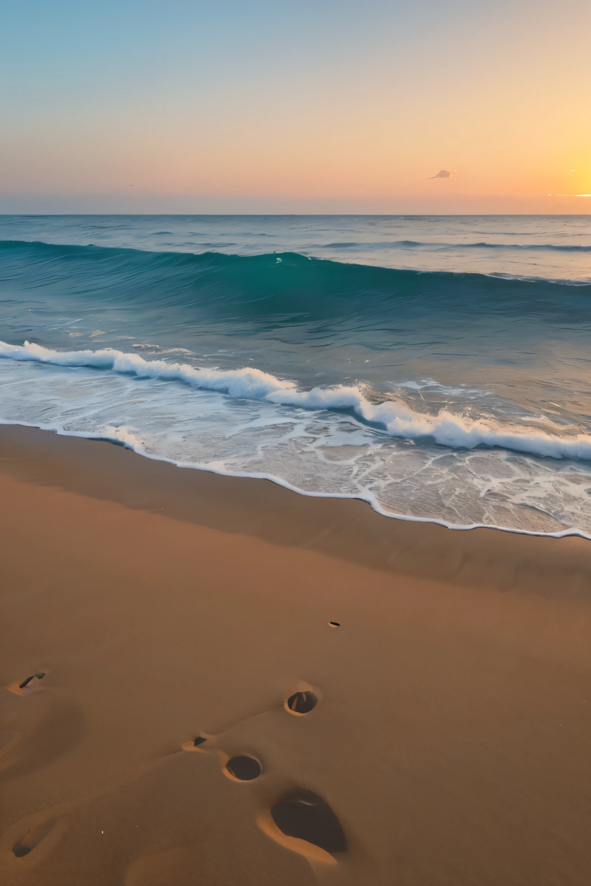Basic prompt scenery: Ocean、horizontal line、Sandy Beach、Rocky area、Wave time: Magic Hour Light: Cool colors、Gradation、Shadow atmosphere: Silence、Calm、mysterious、Romantic Example:
「The sun setting on the horizontal line paints the ocean surface red.、Casting a long shadow on Sandy Beach、Silent magic hour scenery」