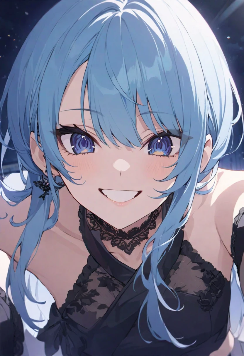 (muste piece), (best quality), (score_9, score_8_up, score_7_up), very detailed eyes, expressive eyes, perfect face, very detailed face, highly detailed face, beautiful girl, 8K, beautiful girl, white background, delicate and beautiful face and eyes, dark intense shadow, Ultra-high resolution, Movie Lighting, (Fuji Color: 1.2) portrait,
1 girl, vtuber style, cool girl, hololive, vtuber, Hoshimachi Suisei, blue hair, sharp eyes, small chest, collarbone, Smile, (upper body), (Close-up of face), Looking at the audience, night, 