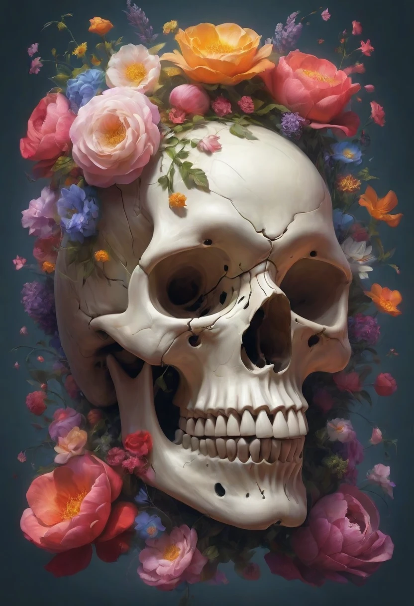 A skull shape，The world of flowers，dream