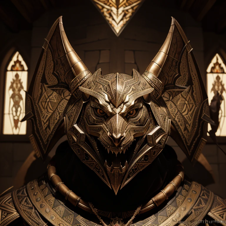 a close up of a minotaur wearing an amulet, symmetrical epic art, symmetrical portrait, in style of art, highly detailed art, ornate dramatic bat wing amulet, detailed digital 2d art, dan mumford and alex grey style, intricate armor, in the style dan mumford artwork, symmetric concept art, face of an armored villain, cyberpunk