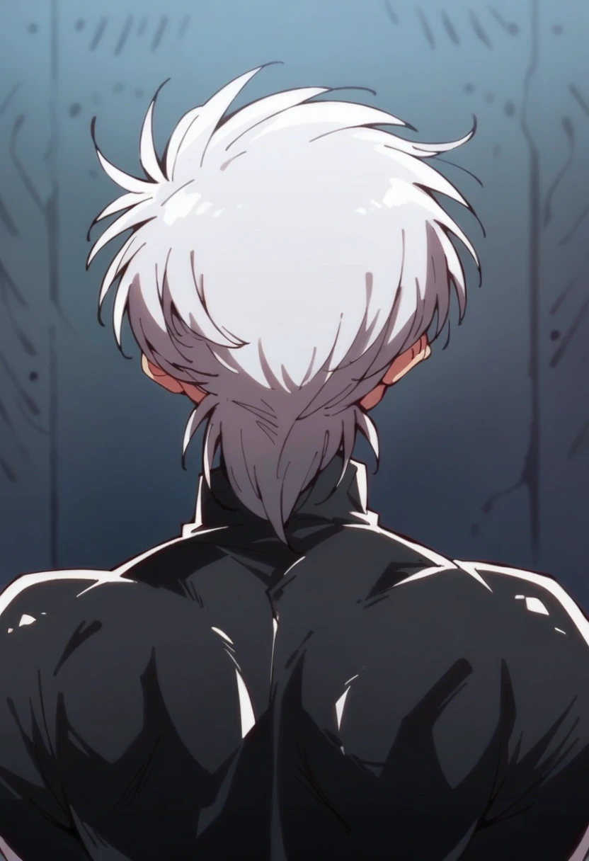 Black goo jumps out from behind and into your solar plexus,Facing forward,Silver Hair,Show your face to your audience
