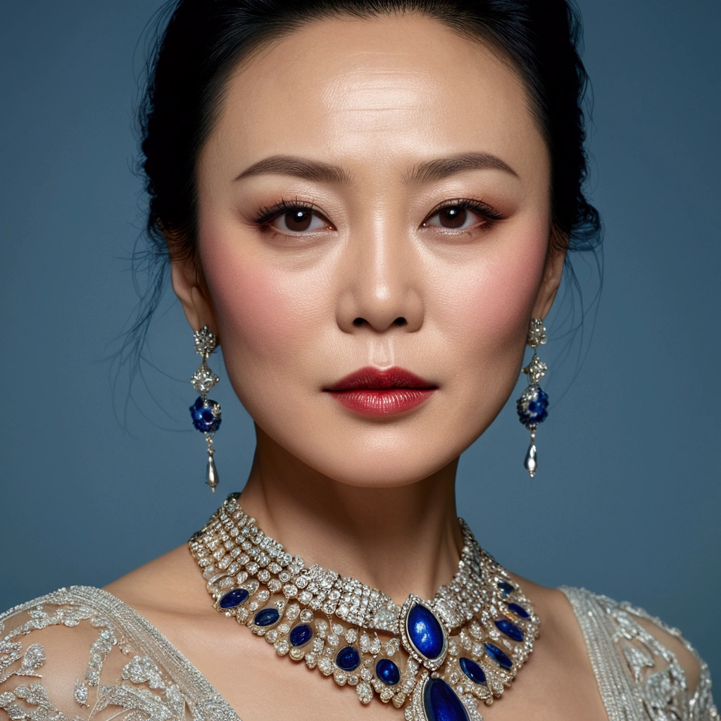 a beautiful, photorealistic portrait of Carina Lau, a famous Hong Kong actress, (best quality,4k,8k,highres,masterpiece:1.2),ultra-detailed,(realistic,photorealistic,photo-realistic:1.37),extremely detailed face,beautiful detailed eyes,beautiful detailed lips,longeyelashes,glamorous makeup,elegant jewelry,high fashion dress,natural lighting,vivid colors,studio lighting,high-end fashion photography