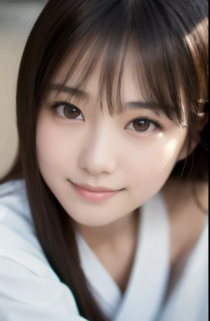 best quality, face focus, soft light, ultra high res, (photorealistic:1.4), RAW photo,(Shinozaki Ai), white skin, kawaii,
1 Japanese girl, solo, cute, (smile), (pupil, lights in the eyes), detailed beautiful face, Medium-sized breasts,(high resolution detail of human skin texture),(long hair),(portrait), upper body, white traditional kimono, no make