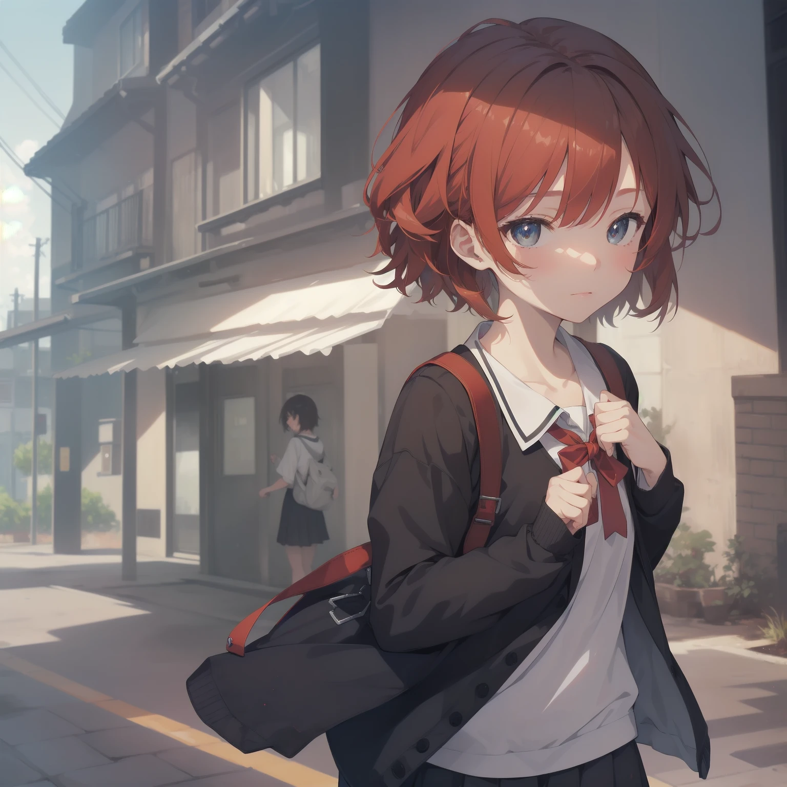 ultra-absurdres-Top quality by artist God, ultra-detailed, high resolution, anime moe artstyle, best anime 8k konachan wallpaper, pixiv contest winner, pool:2810, perfect anatomy,break, 1girl, (Please draw a girl walking sleepily to school alone. )break,(Solo,little female, 13-year-old:1.3),Full limbs, complete fingers,a junior high school student, (very short hair), short cut, flat chest, , small butt, small black eyes, beautiful detailed eyes, well-proportioned iris and pupils, expressive eyes, highres detailed hair, soft expression, salor school_uniform, sailor collar, serahuku, bow, pleated skirt,(Detailed Lighting), (Detailed background), in the School commute route. break,super detailed skin, Best cinematic lighting powered by famous artist, 8k,beauty illustration,photoshop_(medium),very aesthetic,break,((artist:yd_(orange_maru) )), artist:clamp ,artist:carnelian ,artist:kantoku ,
