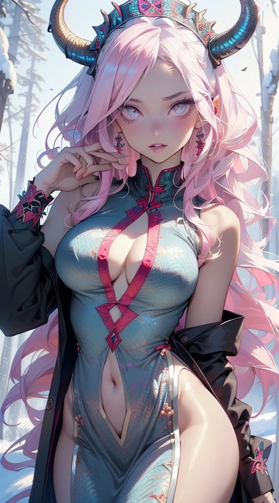 Lamia from ancient Egypt,(((Lamia,monster girl))),
(((rosa_eyes:1.3,red_students)),Intricate eyes,beautiful detailed eyes,symmetrical eyes,((((rosa horns,pink scales,scaly ,scales ,scaly skin)))),(big breasts:1.5),((((long rosa hair,rosa hair,colored inner hair)))),((((Porcelain skin,Pale skin,shiny skin:1.5,tanned skin,shiny skin: 1.5,tanned skin,shiny skin,very shiny skin,shiny body)))),(spider lower abdomen,narrow waist,wide hip,baby jumpsuit,inflated legs,),(((detailed face))),
Beautiful,horny,sensual,seductive look,seductive,((Erotic)),opulent,sumptuous,con nostalgia,(((NSFW))),
((((maid headdress,maid,maid clothing, maid cloth)))),revealing clothing,show skin,neckline,((under the chest)),(barefoot,),((impenetrable and beautiful dragon scales:1.4,dragon scales)),(((Intricate outfit,Intricate clothes,embroidered outfit,embellished suit,embroidered clothes,embellished clothing))),
(dynamic pose:1.0),ashamed,(centered,Scale to fit dimensions,rule of thirds),
((snowy pine forest at night)),with dark storm clouds,winter,scenery:1.25,((Snowy forest background)),Christmas tree,
(Glossy winter ornaments),High resolution,sharp focus,(ultra detailed,extremely detailed),(photorealistic artwork:1.37),(extremely detailed CG unity 8k wallpaper),(((vibrant colors,vibrant theme))),(Intricate),(masterpiece),(Best Quality),
